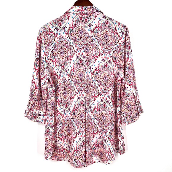 Chicos 100% Linen Sz 2 Large 12/14 Tropical Blouse Shirt Top Beach No Iron - Picture 12 of 12